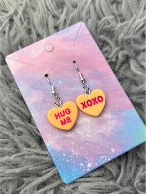 Orange Heart valentines sweethearts earrings